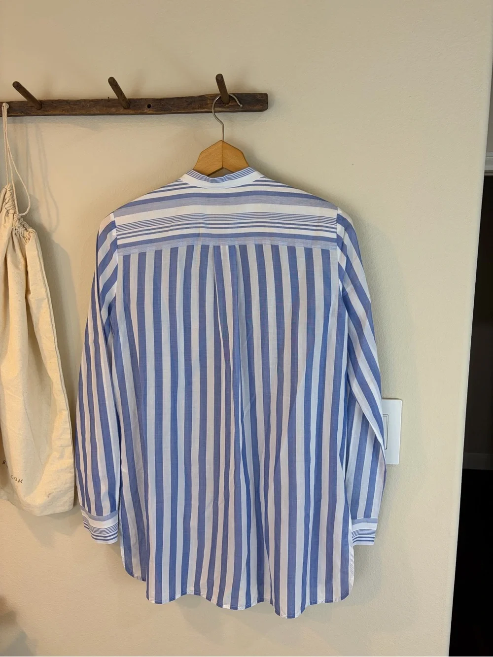 Lafayette 148 Striped Cotton Blouse P Blue White Mandarin Collar - Picture 7 of 7